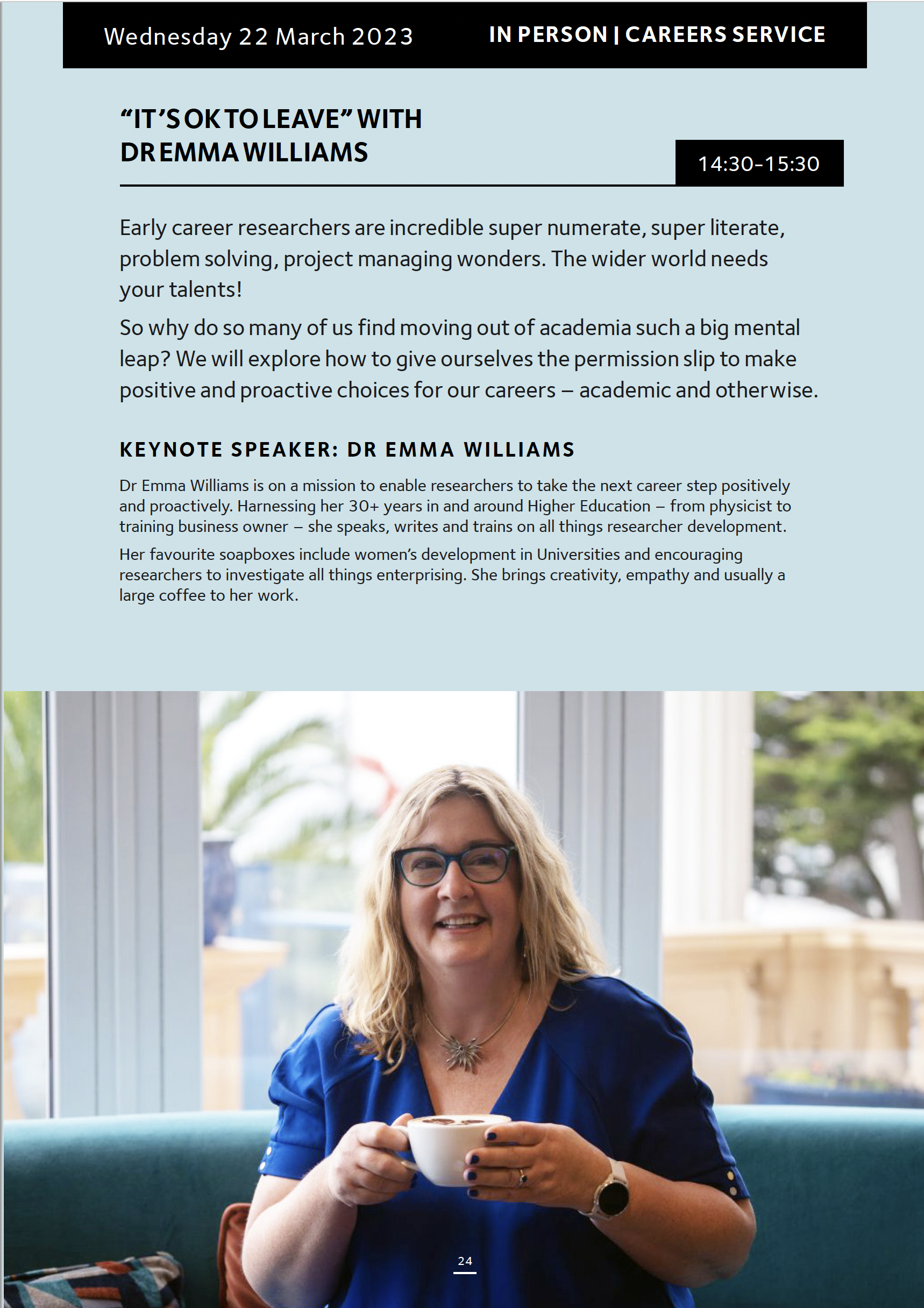 A description of the keynote talk at the University of Oxford Careers Service and a picture of Emma