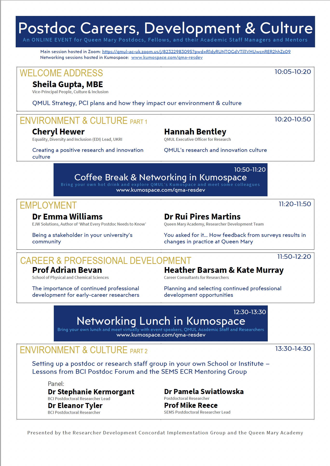A detailed program of Queen Mary University of London Concordat Launch Event